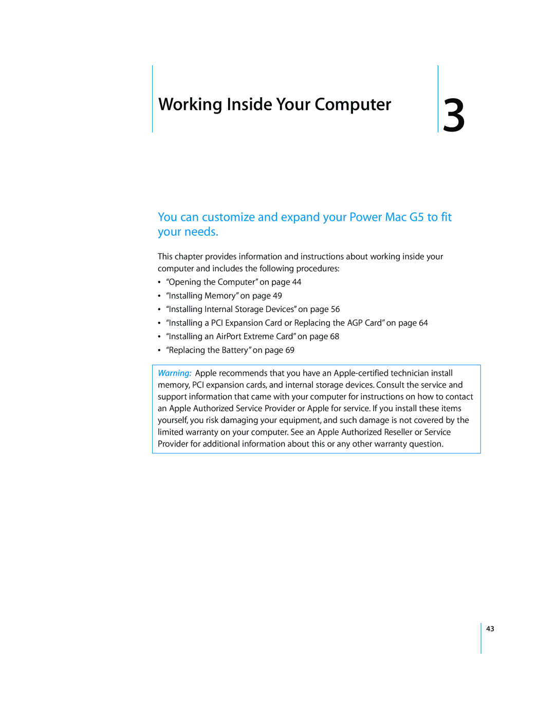 Apple G5 manual Working Inside Your Computer 