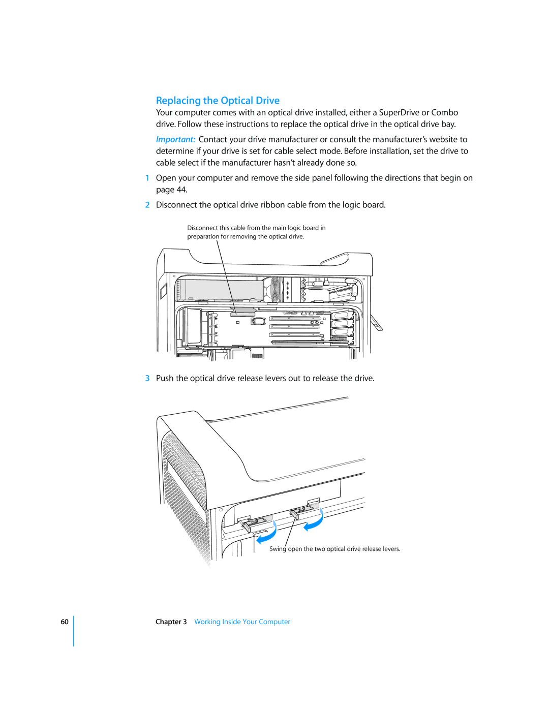 Apple G5 manual Replacing the Optical Drive 