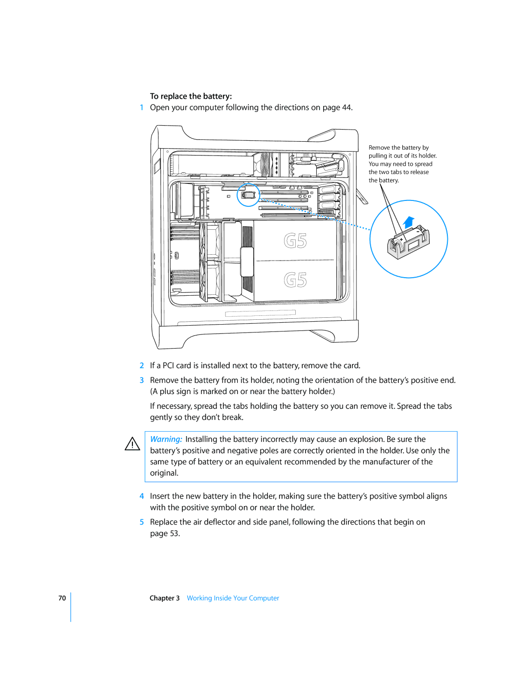 Apple G5 manual To replace the battery 