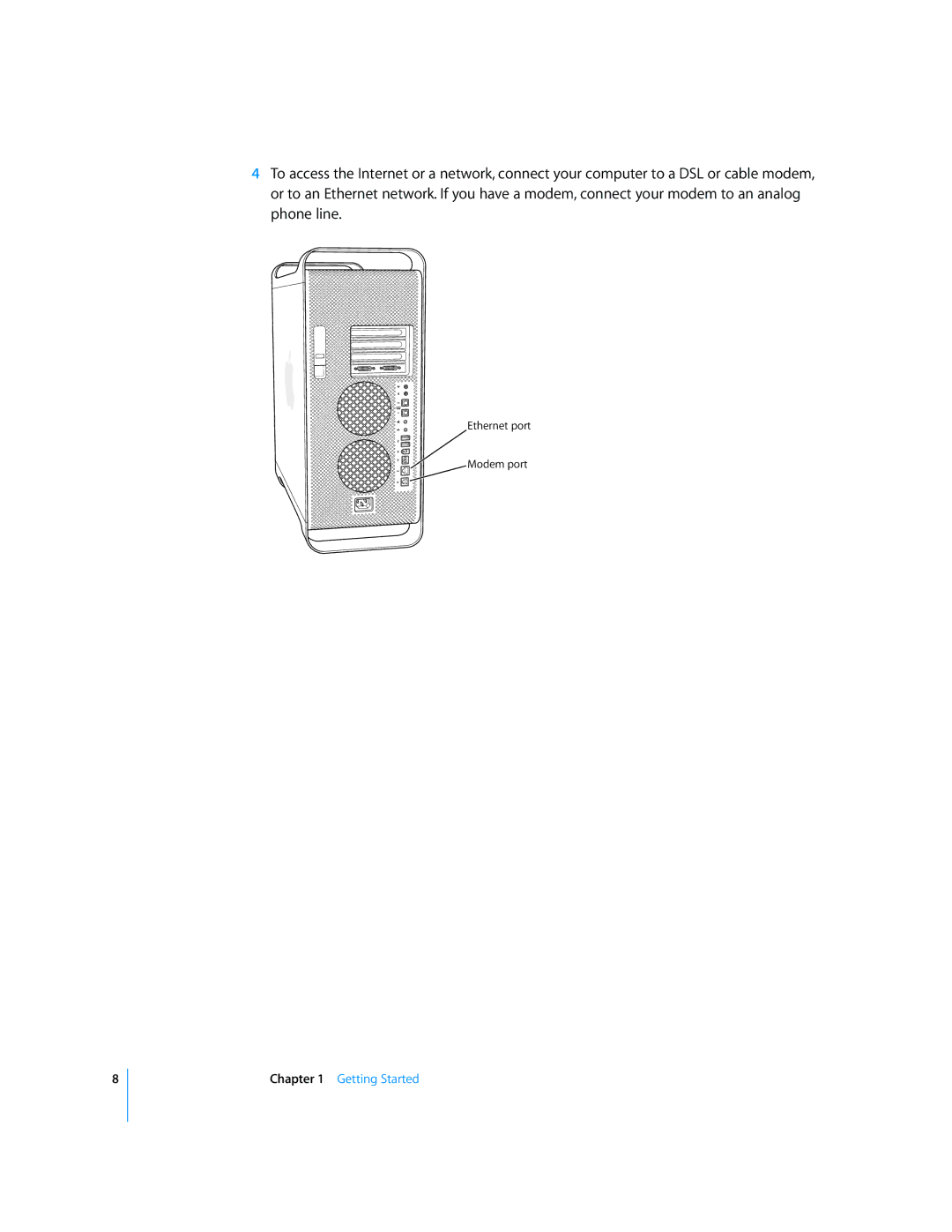 Apple G5 manual Ethernet port Modem port 