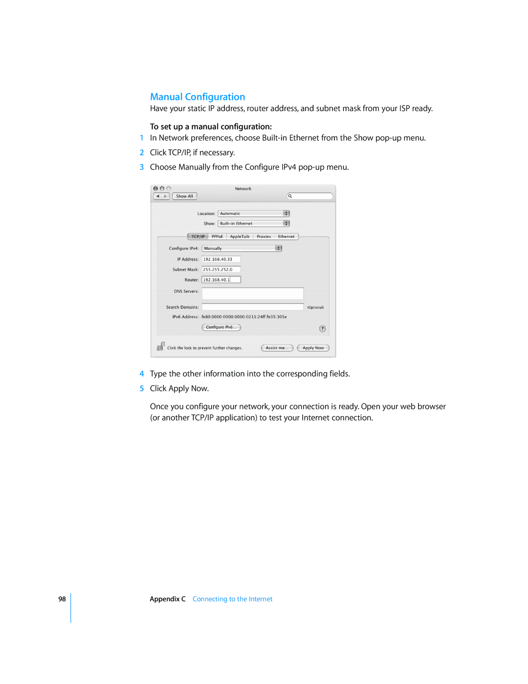 Apple G5 Manual Configuration, To set up a manual configuration 