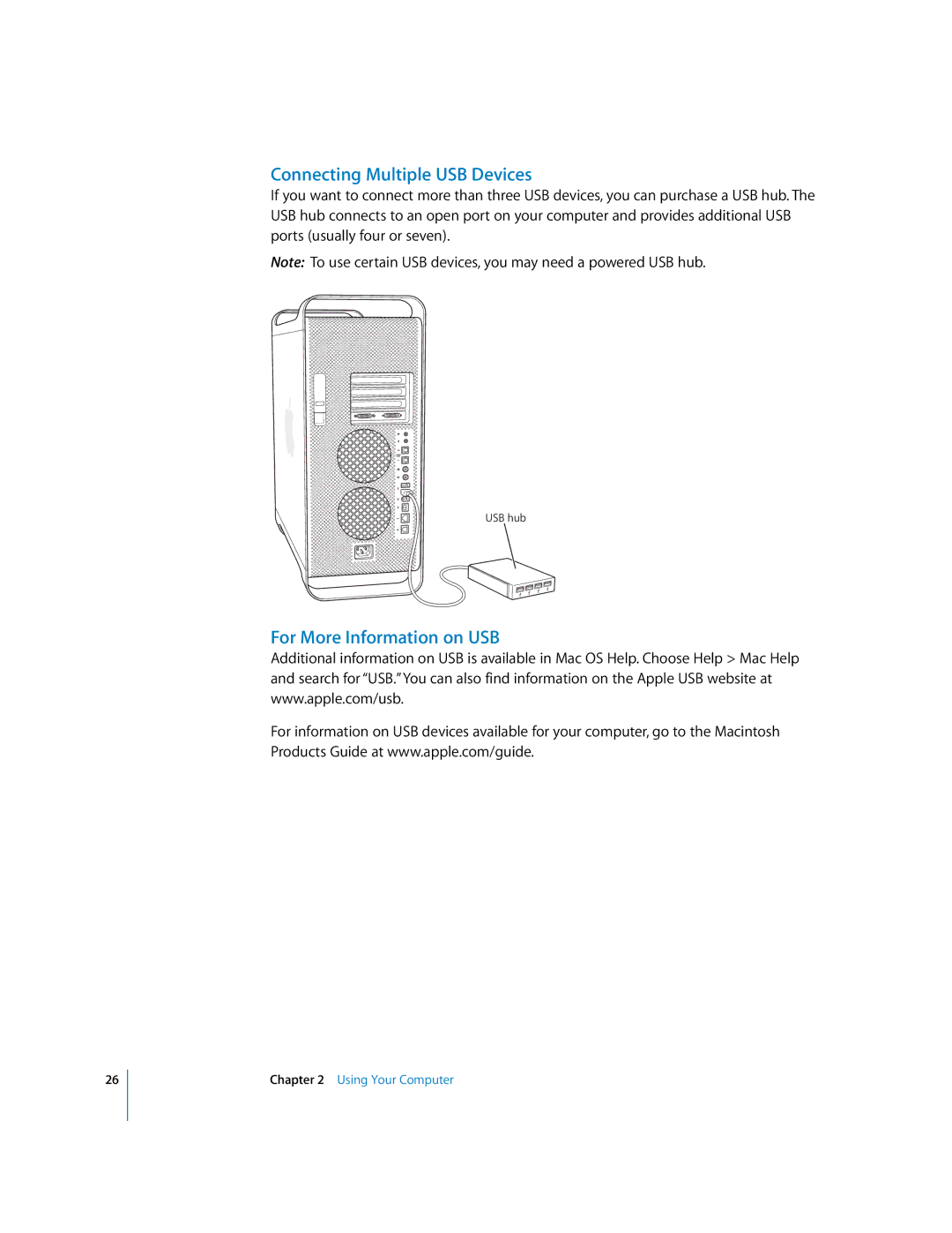 Apple G5 manual Connecting Multiple USB Devices, For More Information on USB 