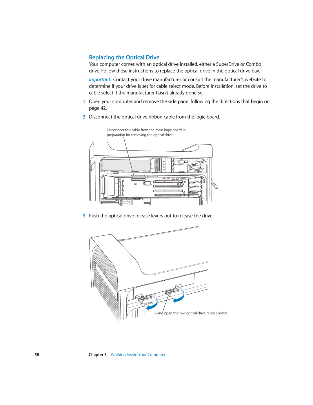 Apple G5 manual Replacing the Optical Drive 