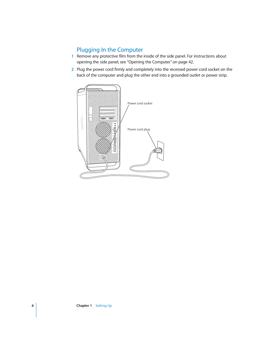 Apple G5 manual Plugging In the Computer 