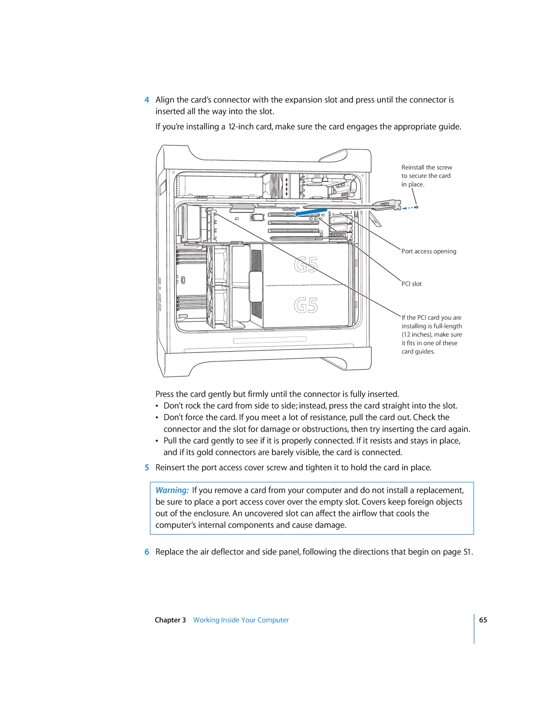 Apple G5 manual Port access opening PCI slot 