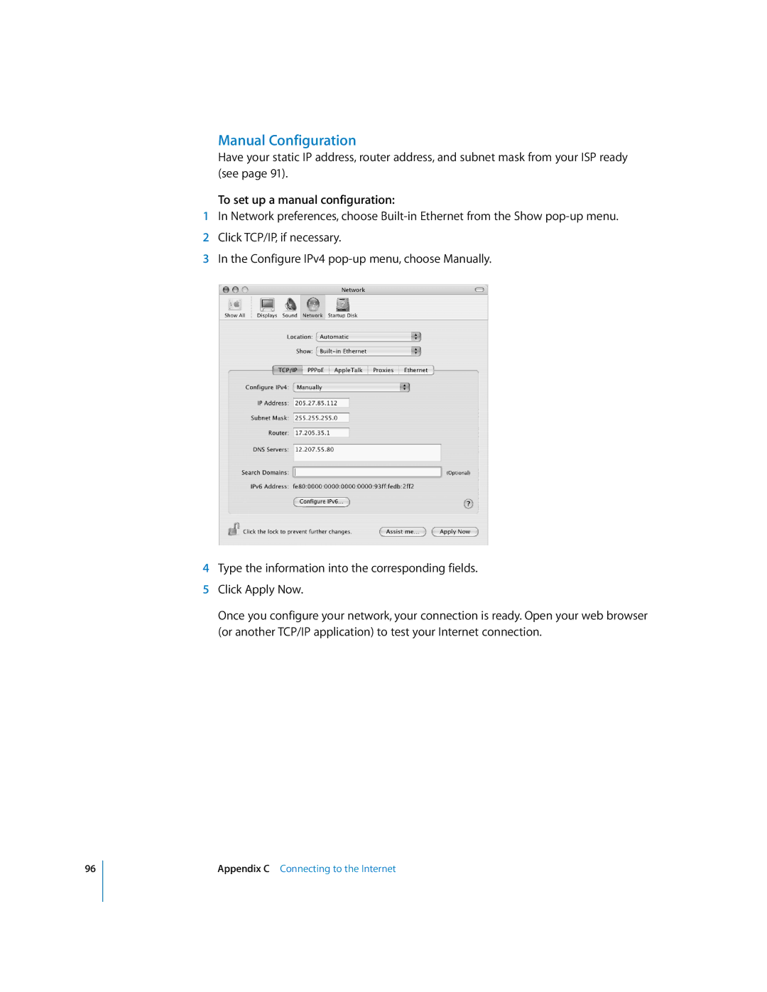 Apple G5 Manual Configuration, To set up a manual configuration 