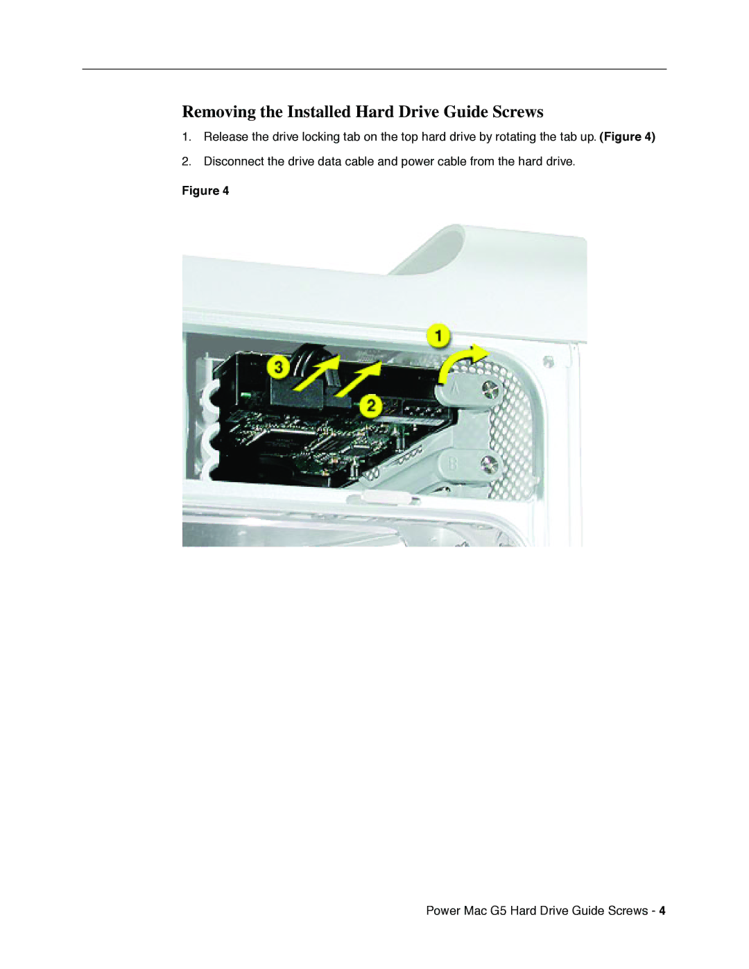 Apple G5 warranty Removing the Installed Hard Drive Guide Screws 