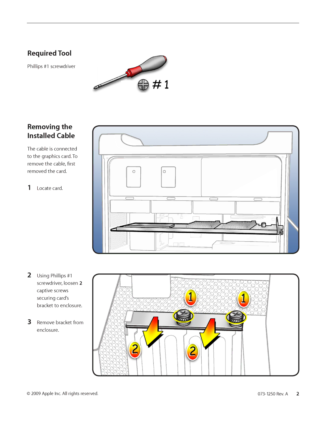 Apple HD 4870 warranty Required Tool, Phillips #1 screwdriver, Locate card, Remove bracket from enclosure 