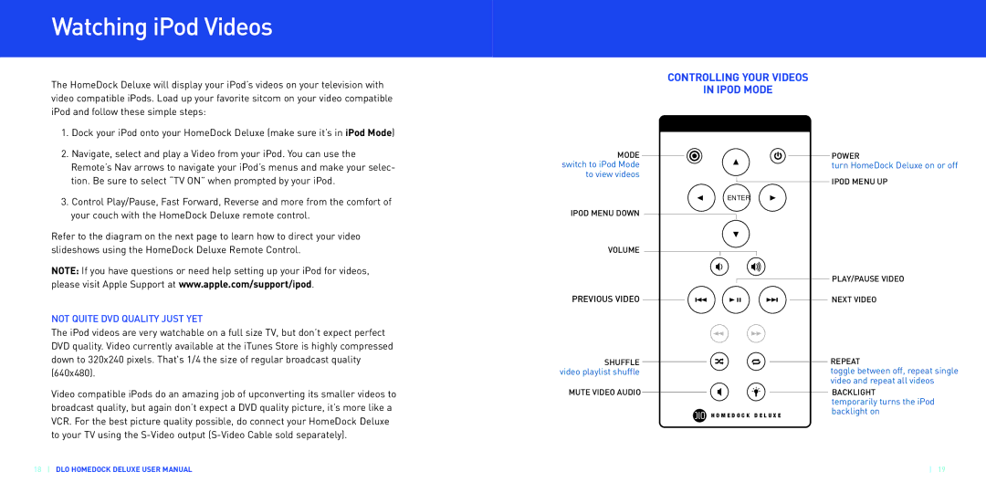Apple Home Dock user manual Watching iPod Videos, Not Quite DVD Quality Just YET 