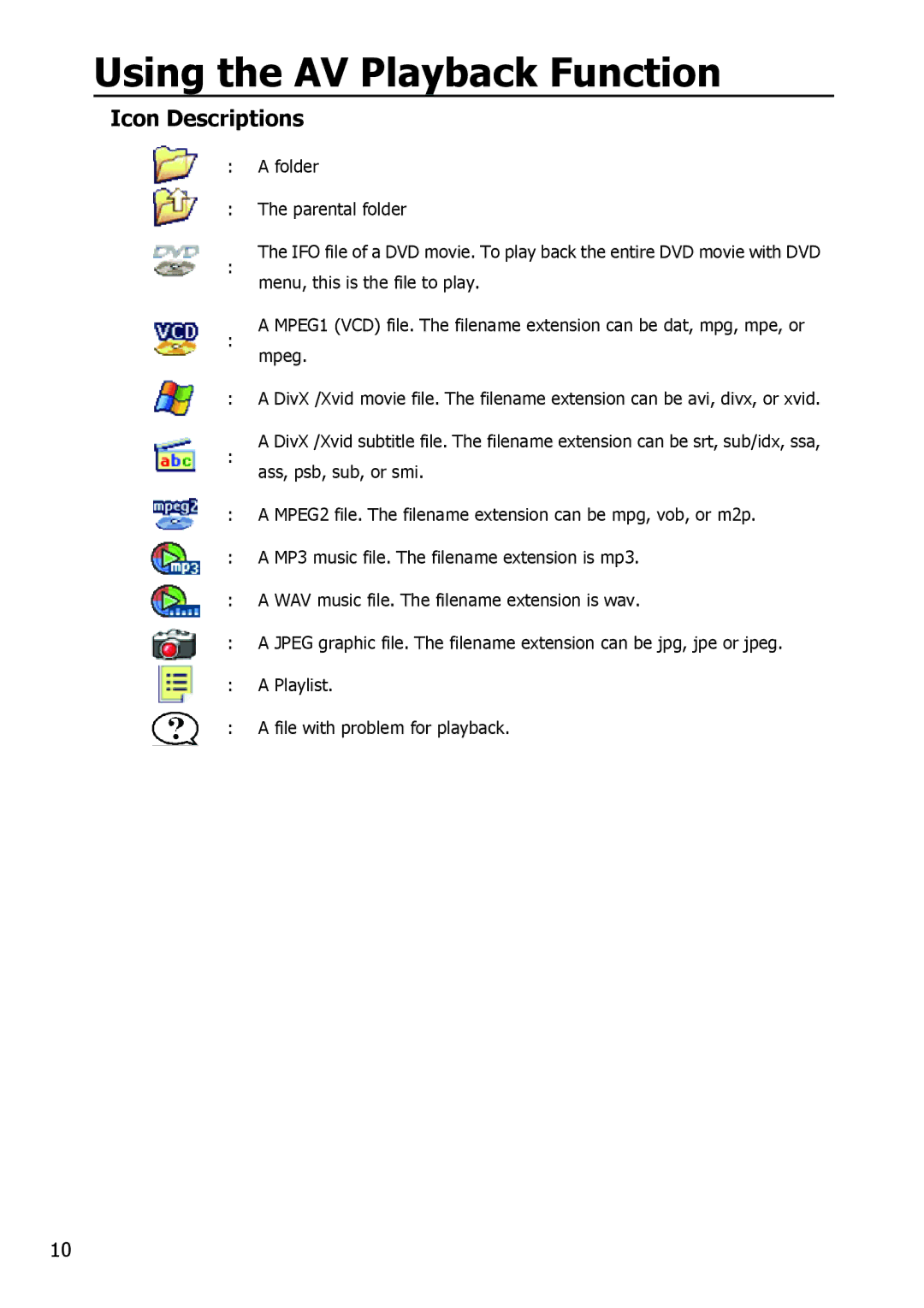 Apple HV356T user manual Icon Descriptions 