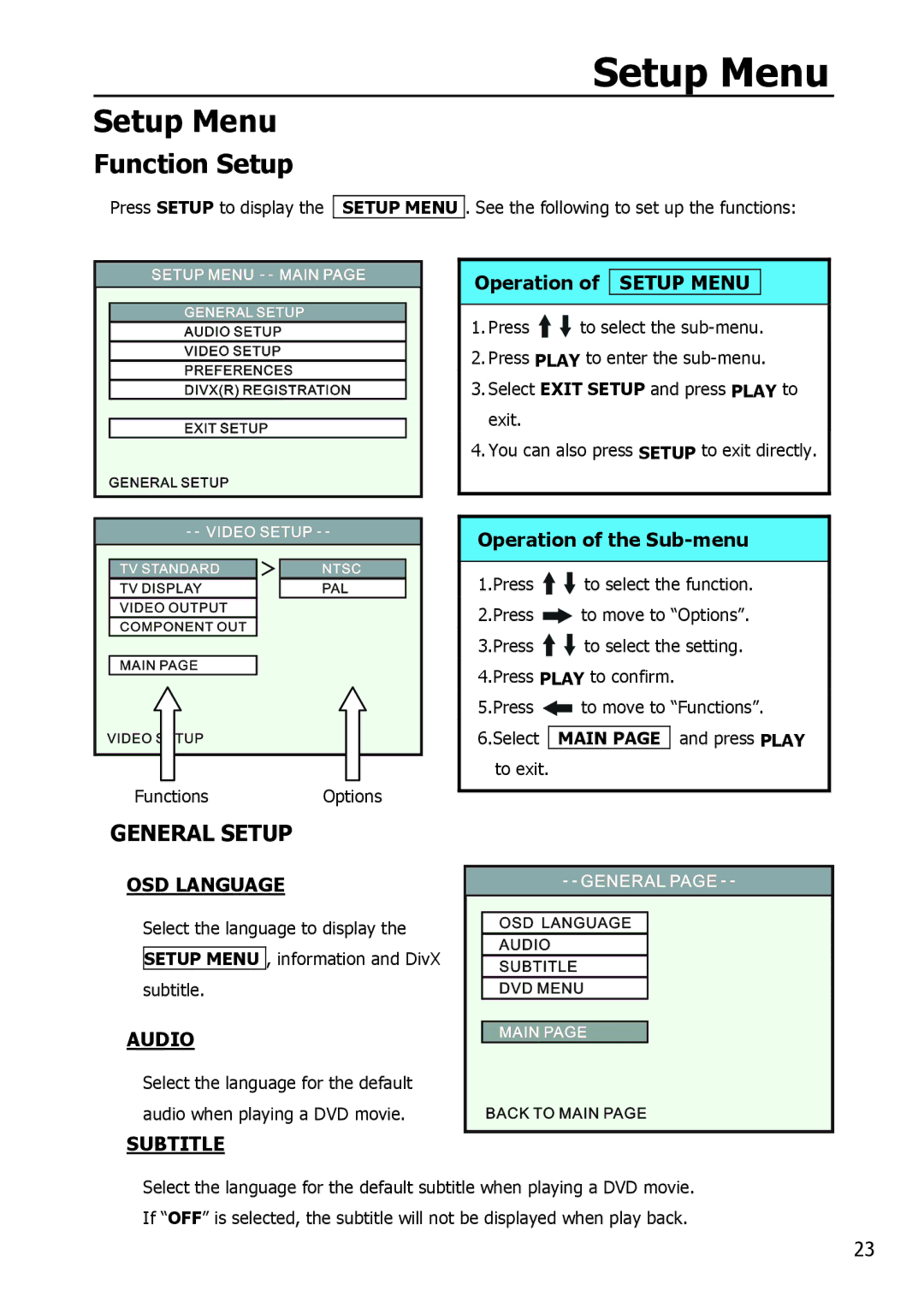 Apple HV356T user manual Setup Menu, Function Setup 