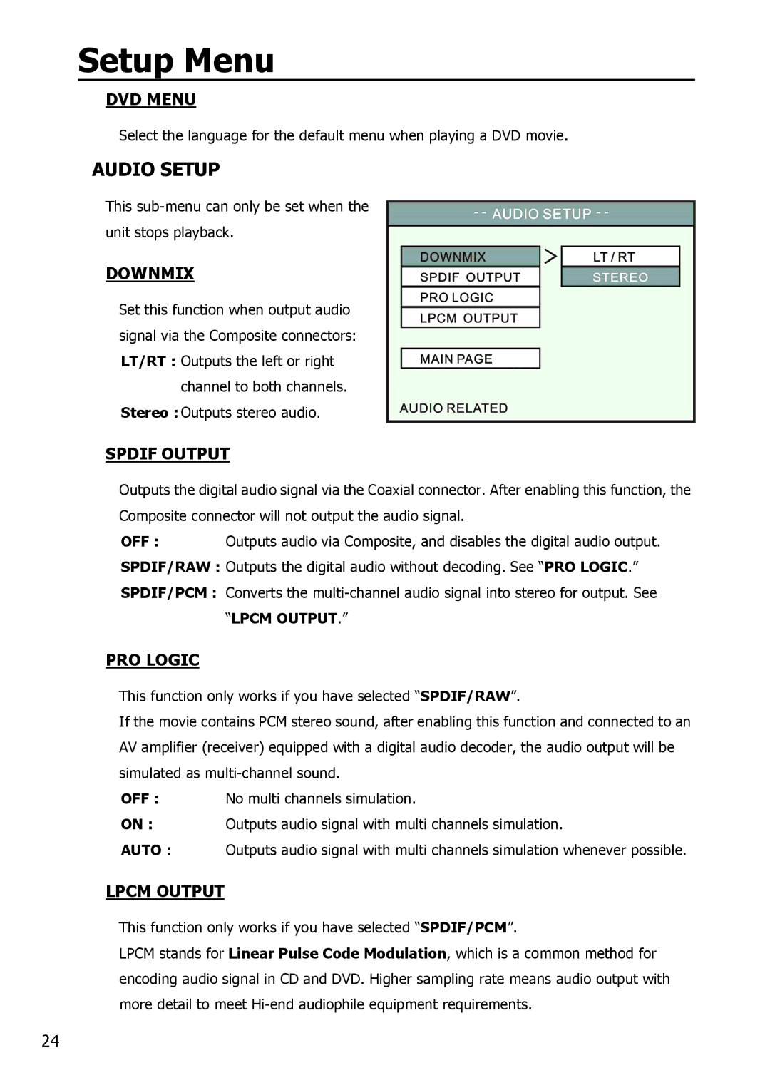 Apple HV356T user manual Audio Setup 