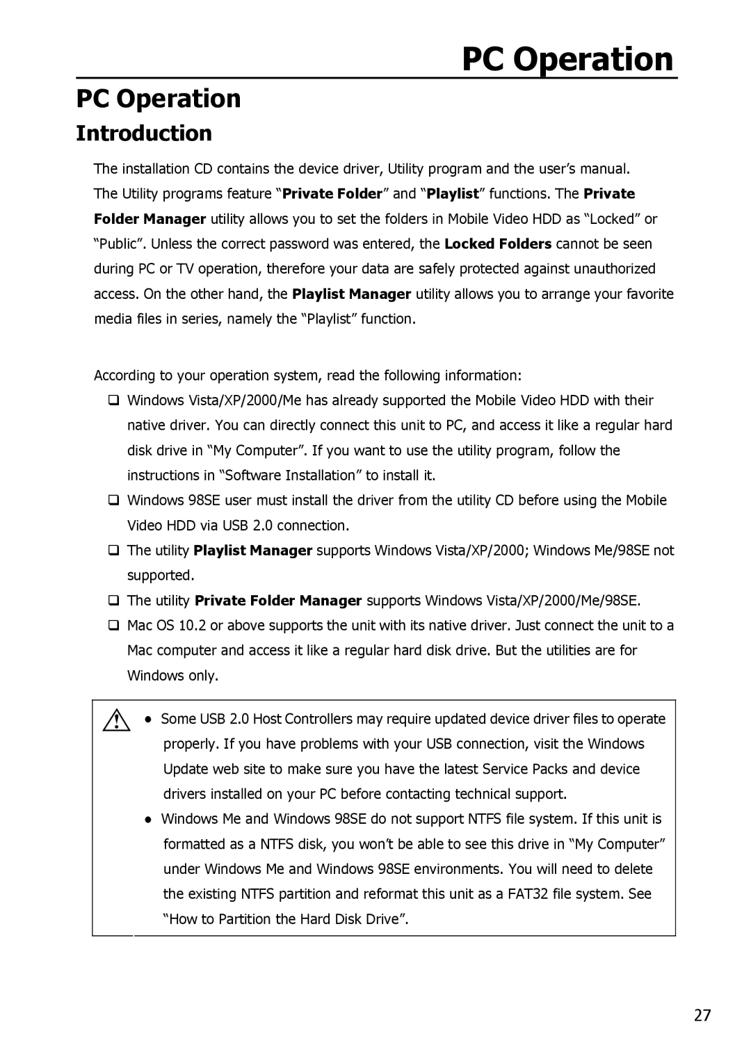 Apple HV356T user manual PC Operation, Introduction 