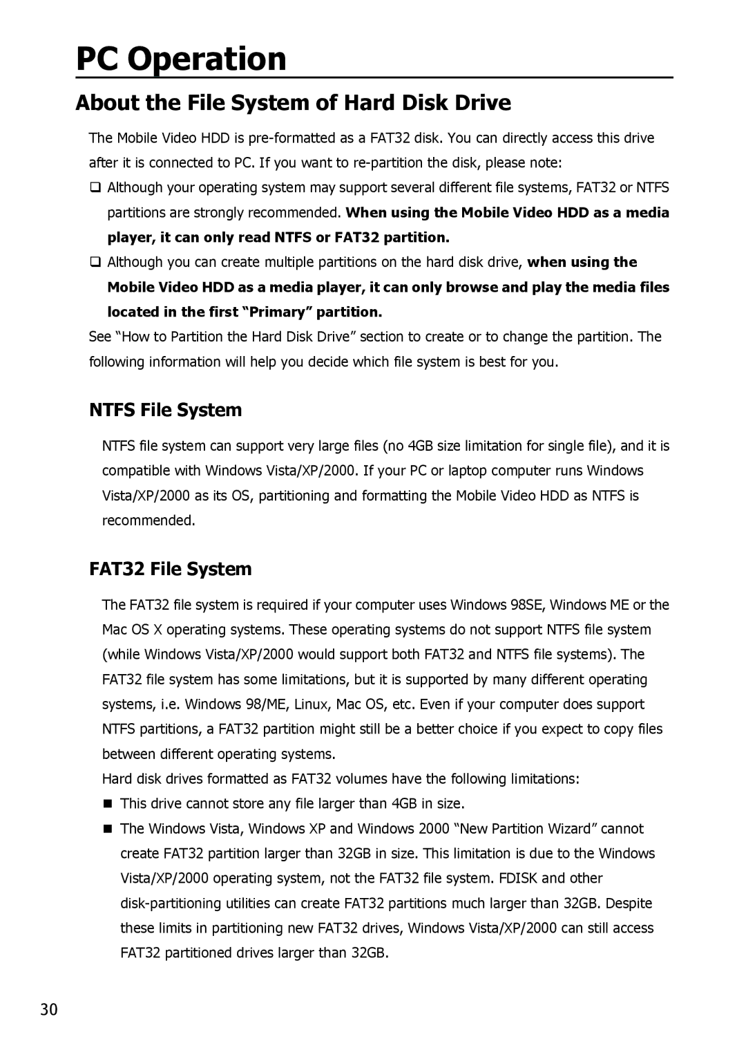 Apple HV356T user manual About the File System of Hard Disk Drive, Ntfs File System, FAT32 File System 