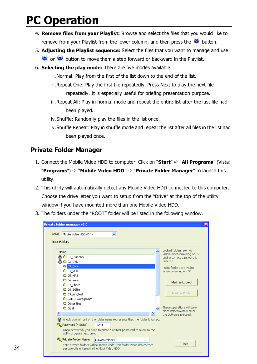 Apple HV356T user manual Private Folder Manager 