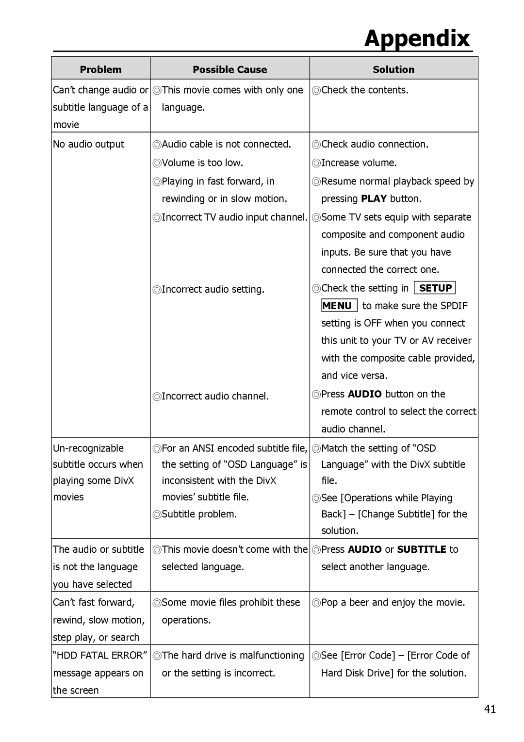 Apple HV356T user manual Menu, Press Audio or Subtitle to 