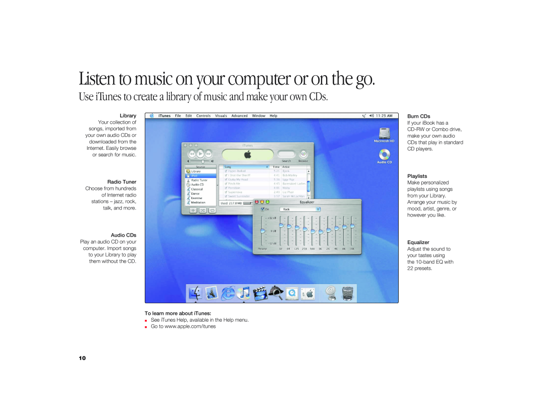 Apple I Book G3 manual Listen to music on your computer or on the go 