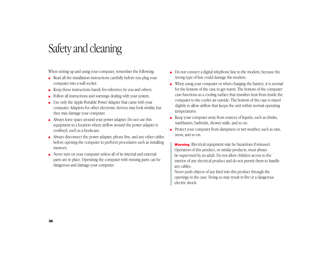 Apple I Book G3 manual Safety and cleaning 