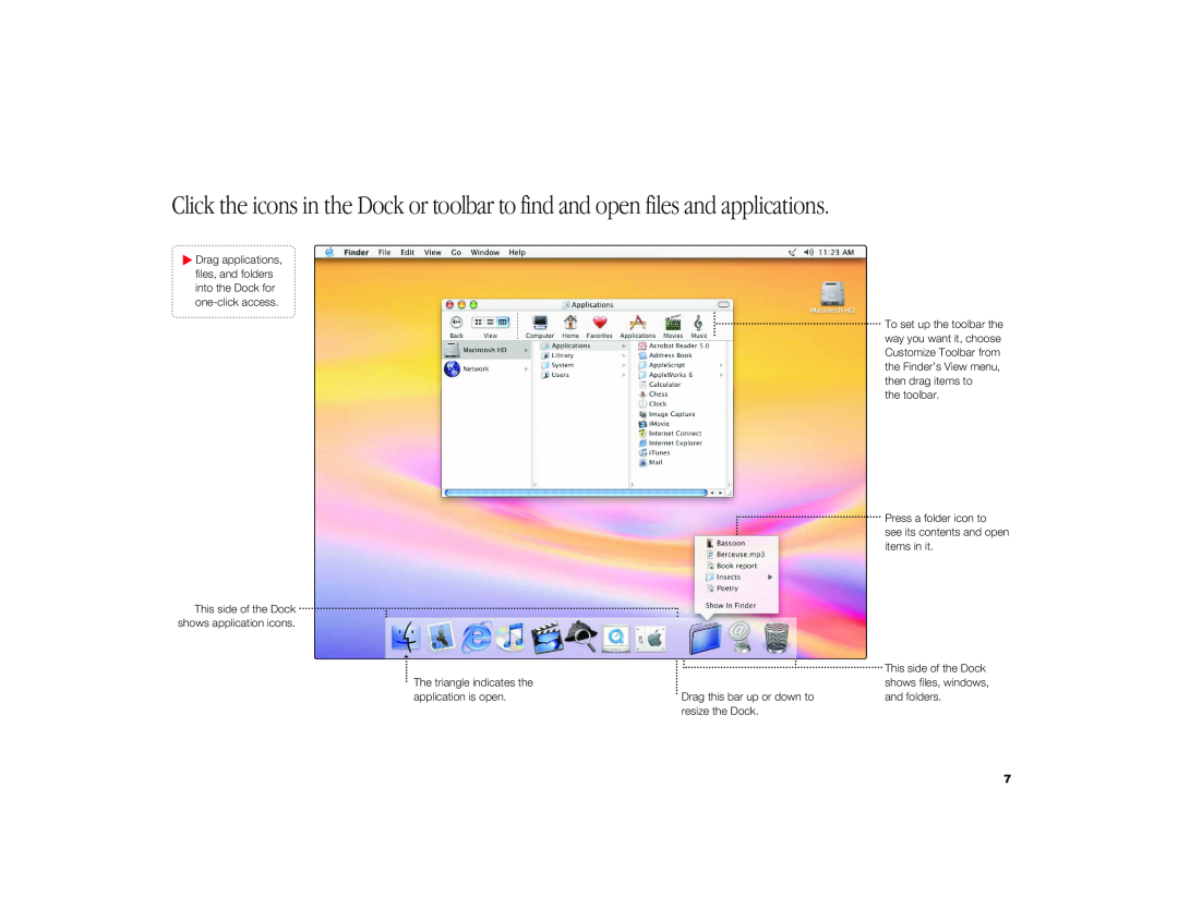 Apple I Book G3 manual To set up the toolbar the, Press a folder icon to see its contents and open items in it, and folders 