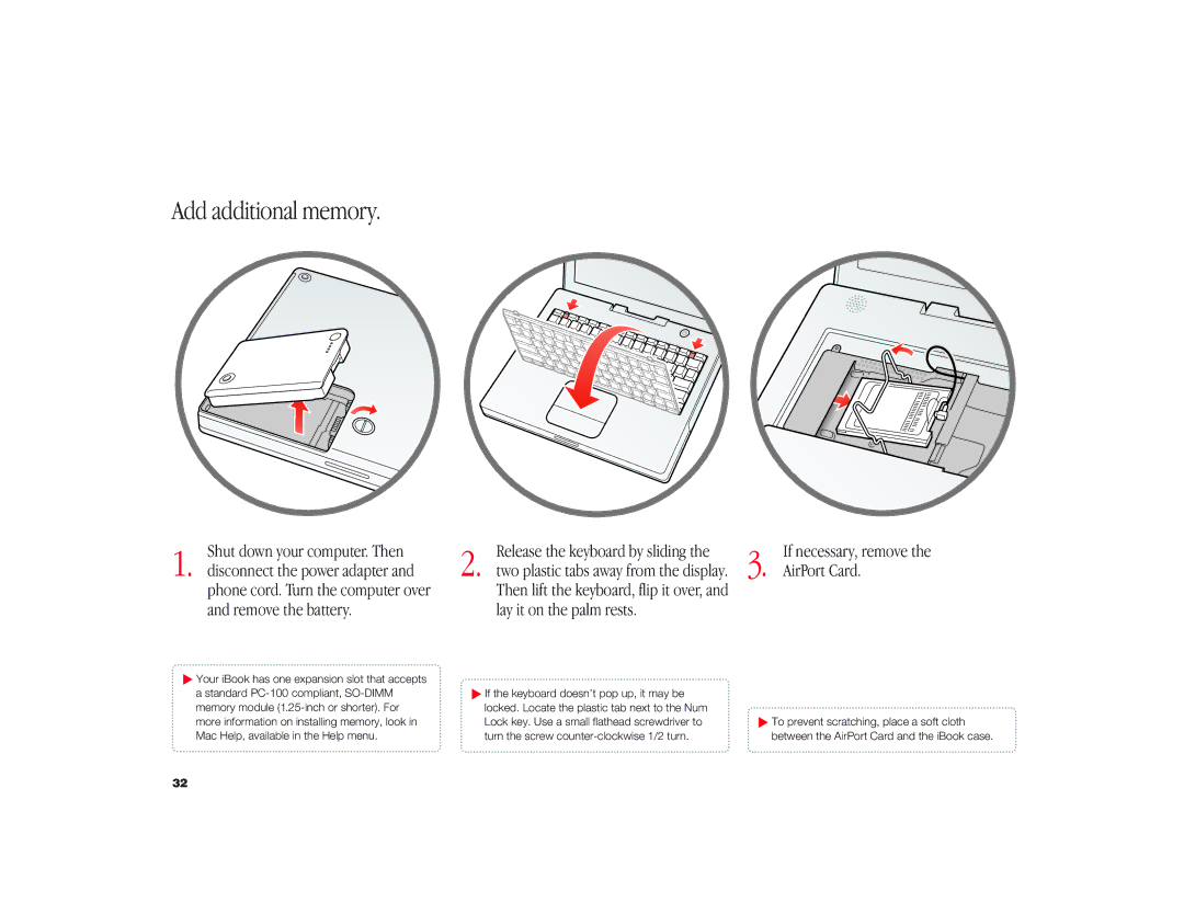 Apple I Book G3 manual Add additional memory, AirPort Card 