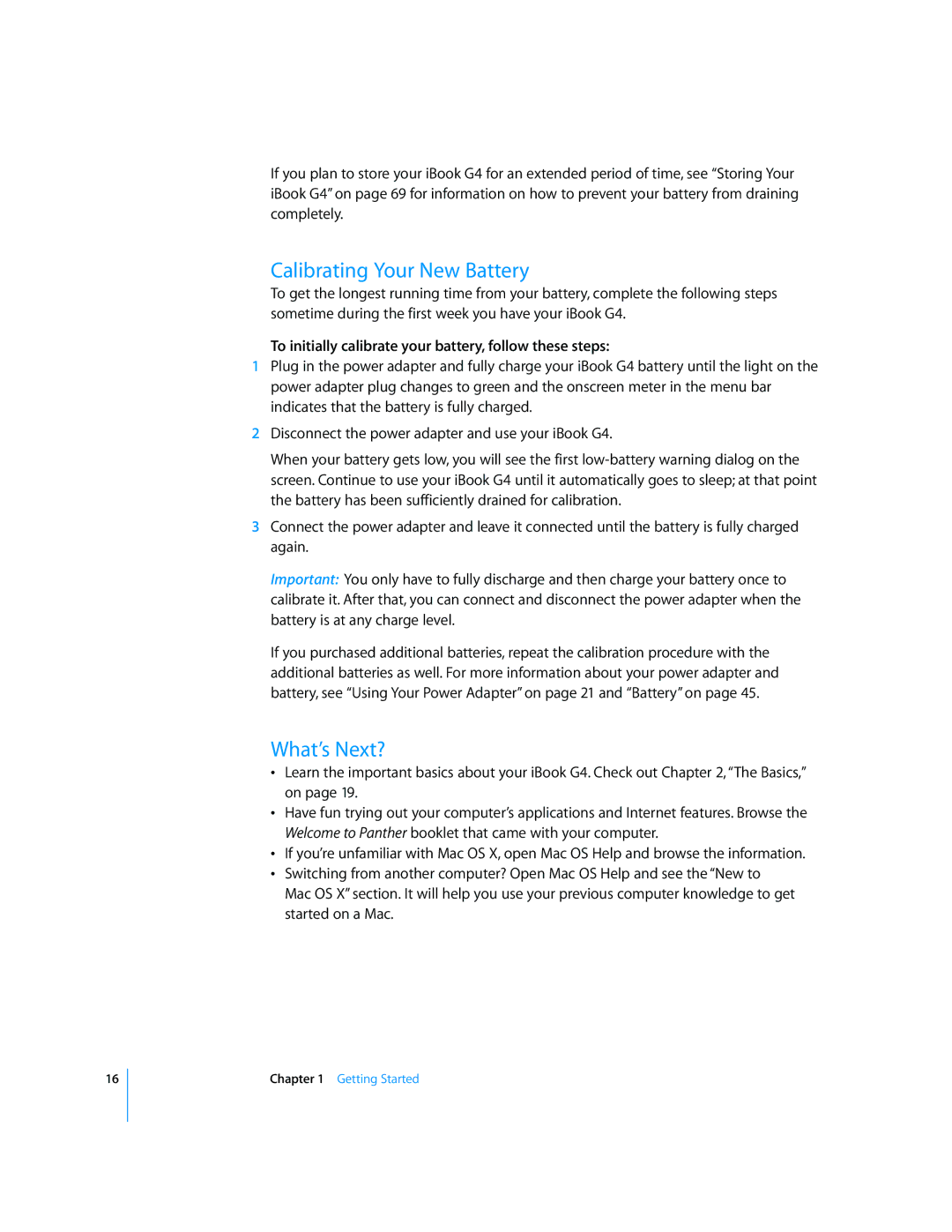 Apple iBook G4 manual Calibrating Your New Battery, What’s Next?, To initially calibrate your battery, follow these steps 