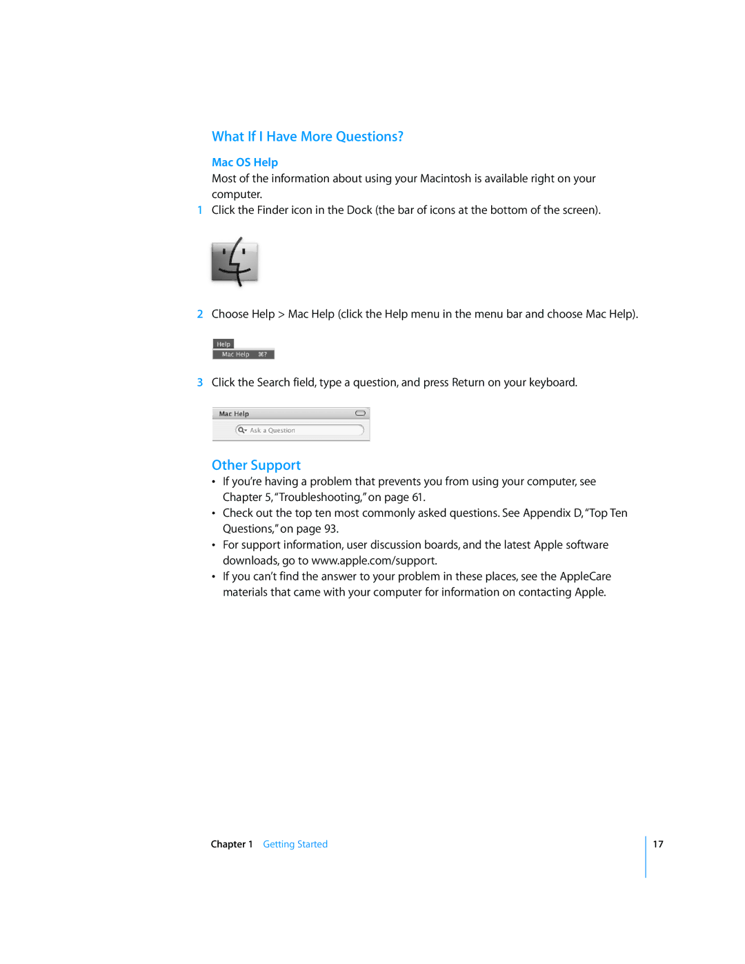 Apple iBook G4 manual What If I Have More Questions?, Other Support, Mac OS Help 