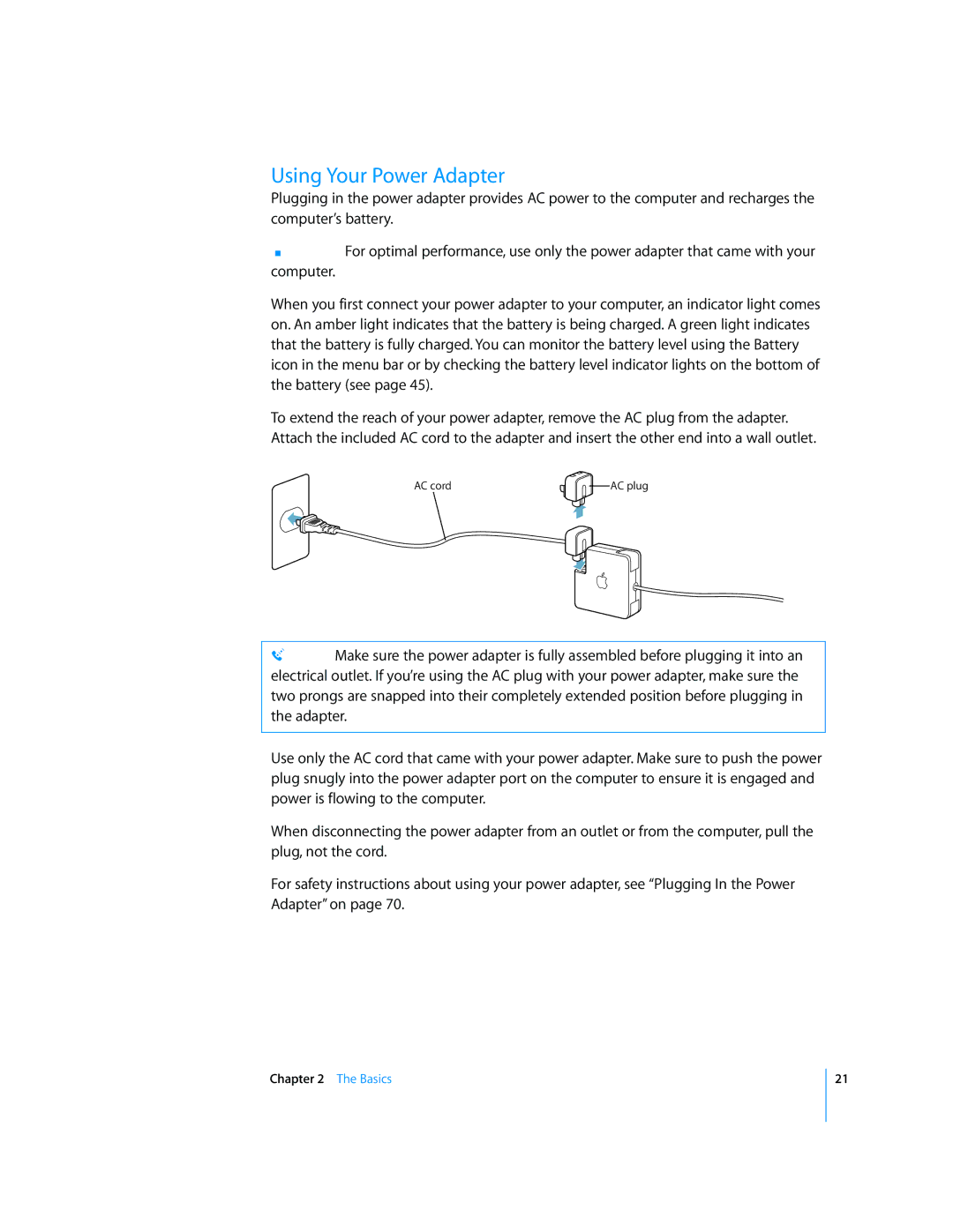 Apple iBook G4 manual Using Your Power Adapter 