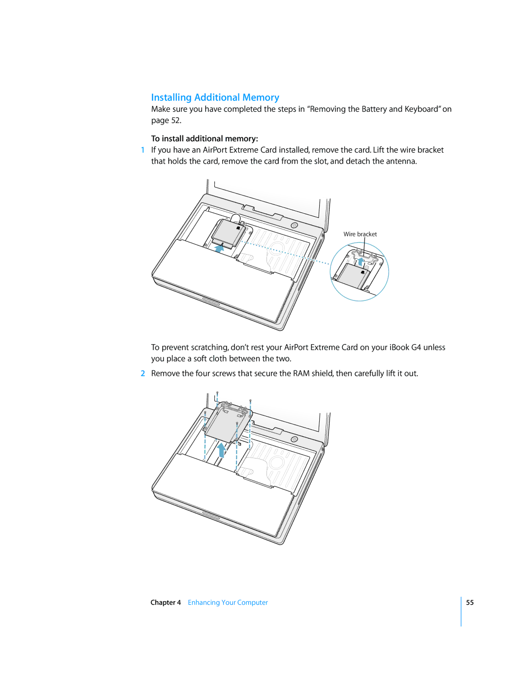 Apple iBook G4 manual Installing Additional Memory, To install additional memory 