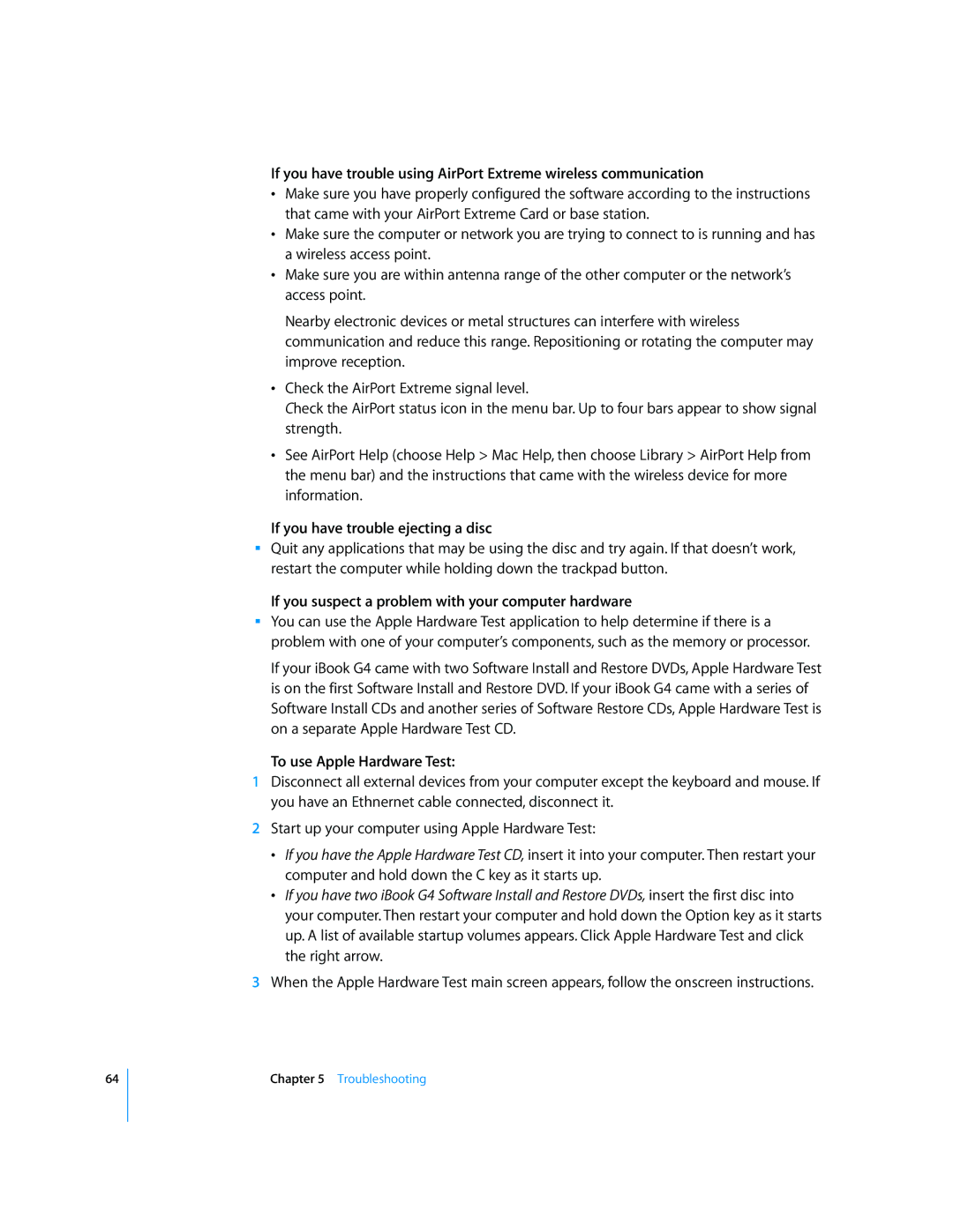Apple iBook G4 manual If you have trouble ejecting a disc, If you suspect a problem with your computer hardware 
