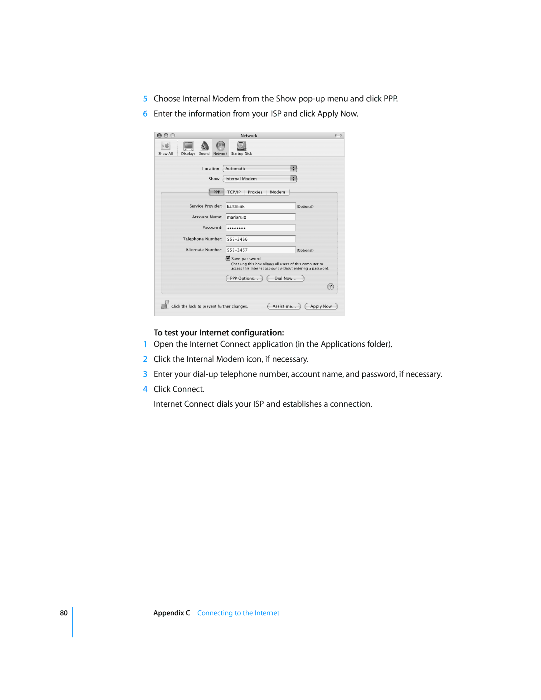 Apple iBook G4 manual To test your Internet configuration 