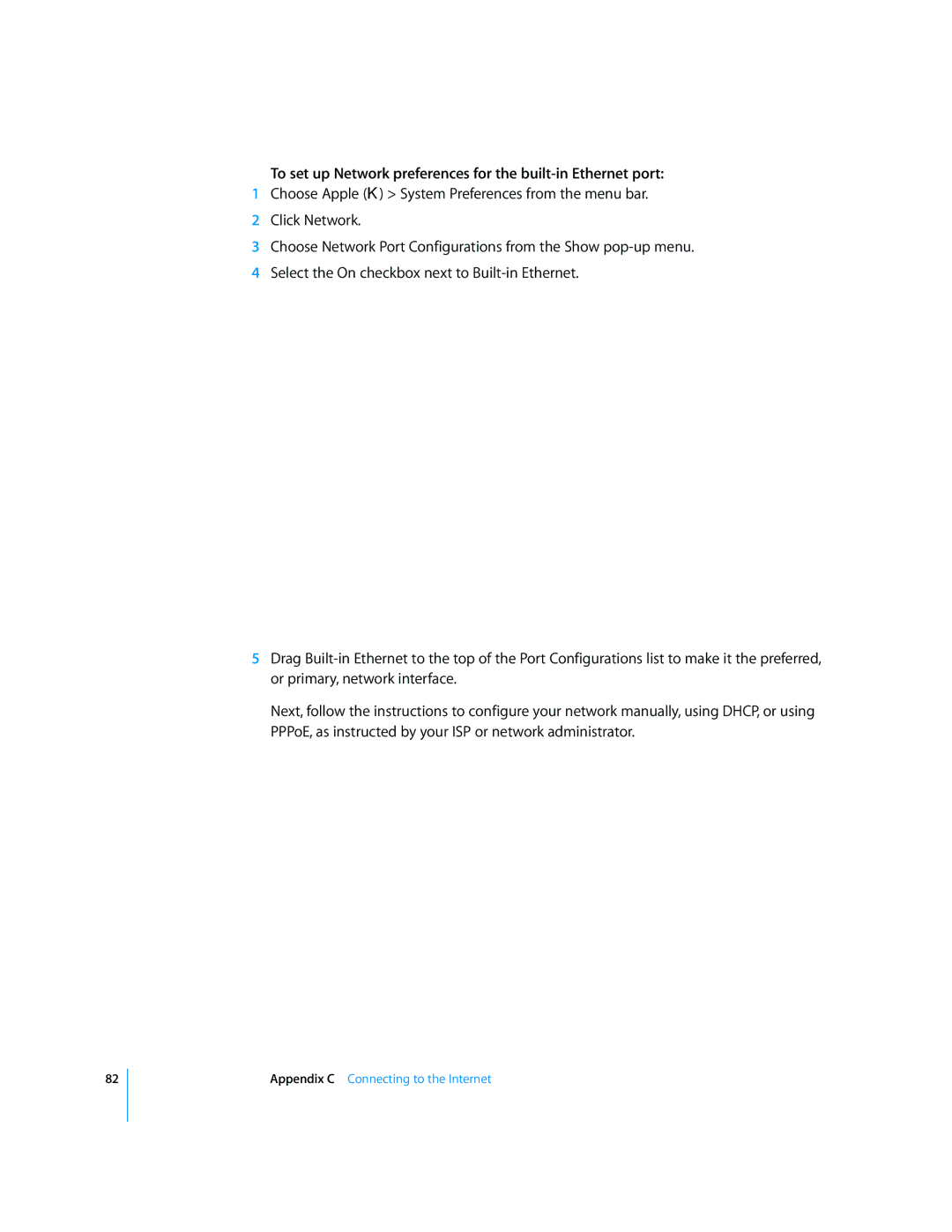 Apple iBook G4 manual To set up Network preferences for the built-in Ethernet port 