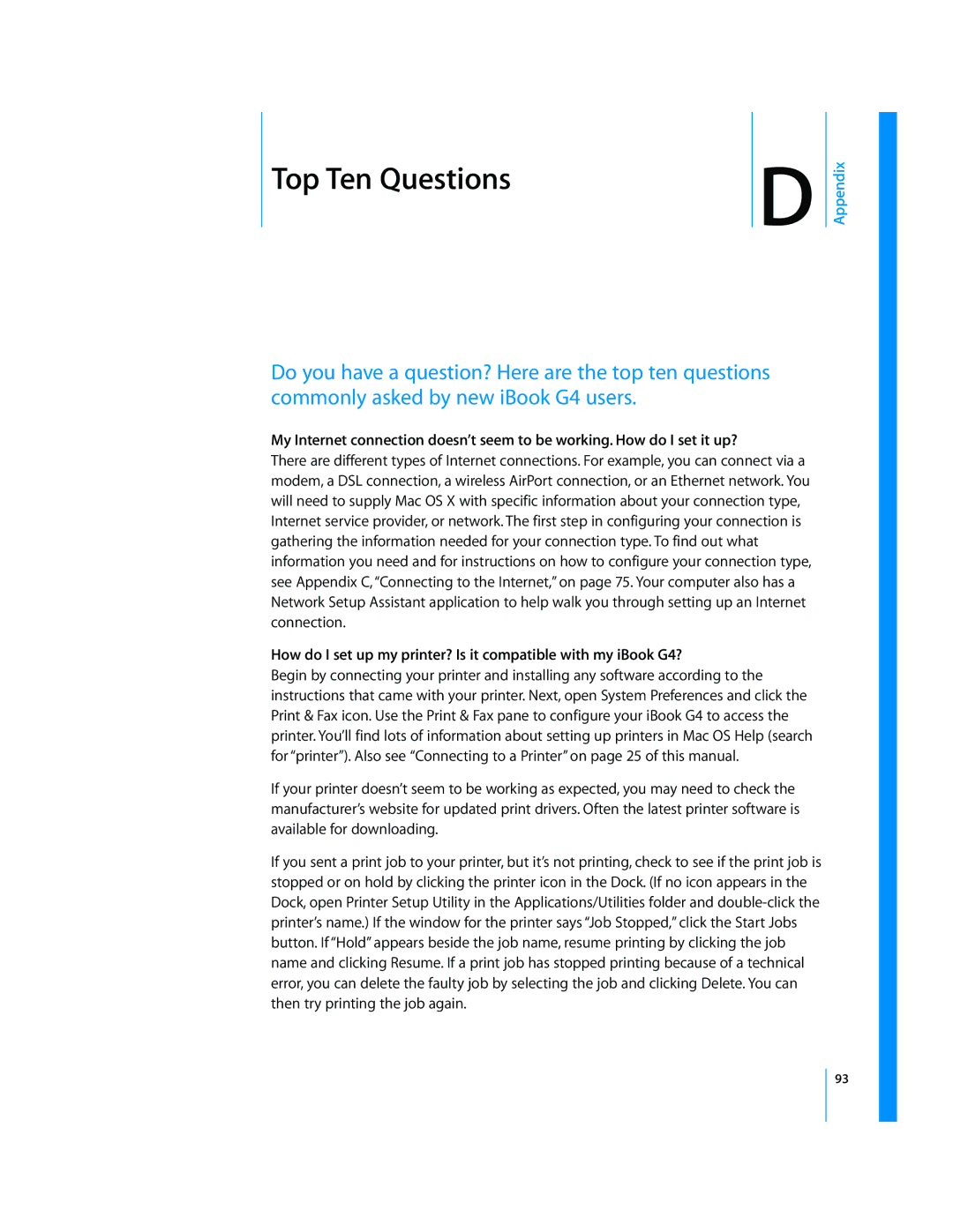 Apple iBook G4 manual Top Ten Questions 