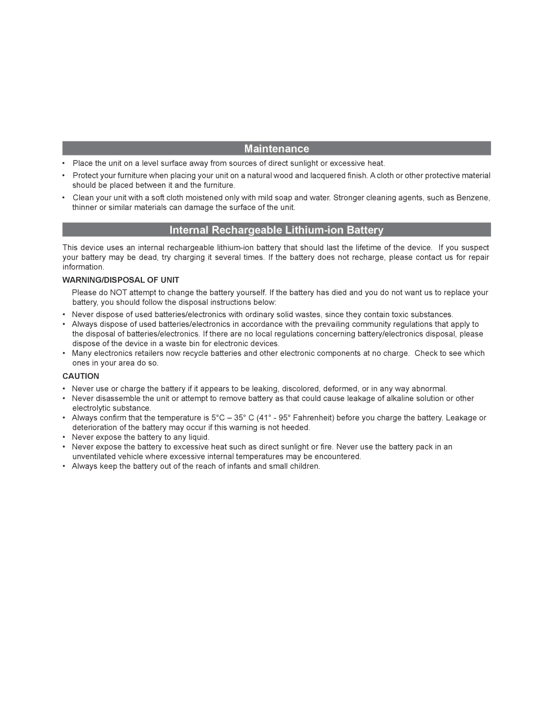 Apple iDL48 manual Maintenance, Internal Rechargeable Lithium-ion Battery 