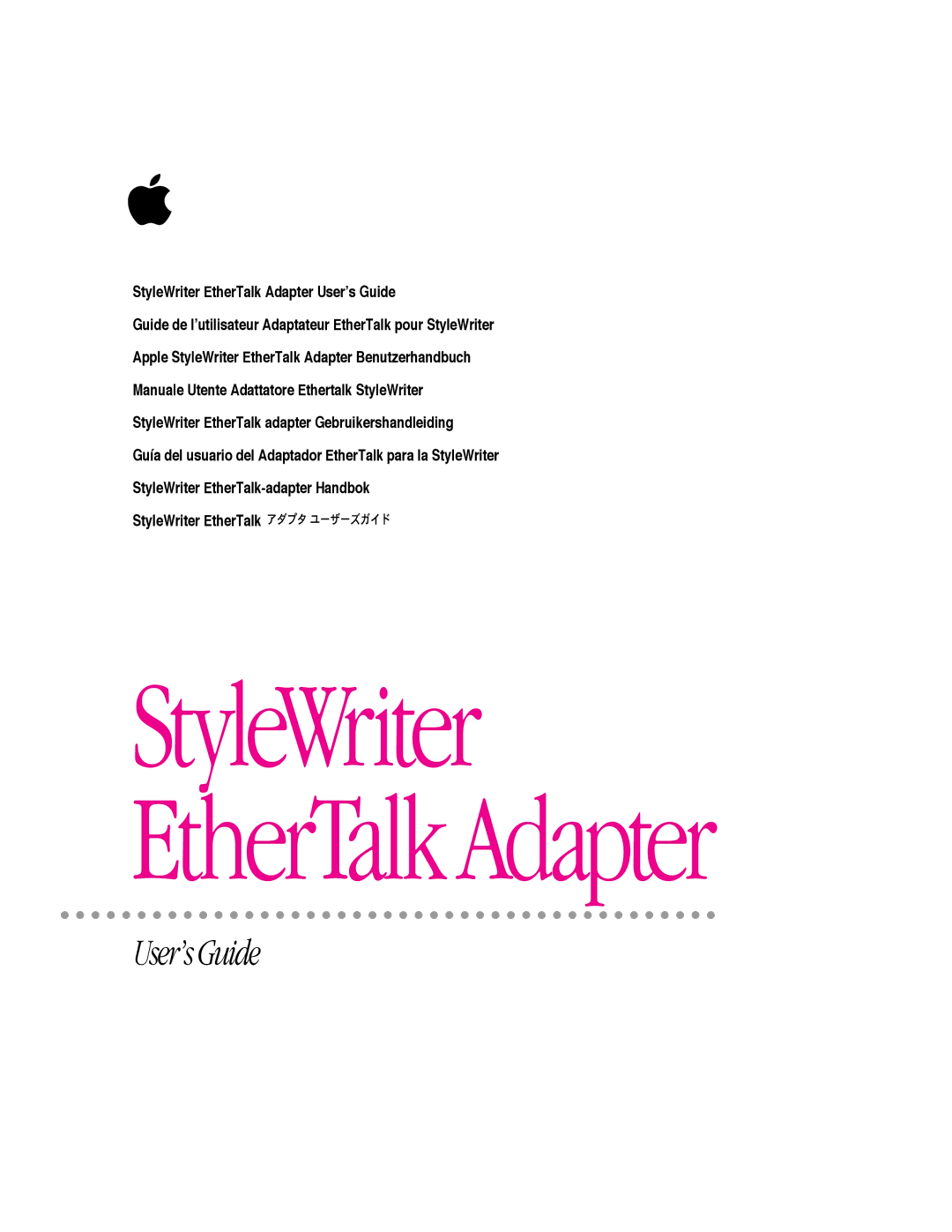 Apple II, ZM030-8907-A manual StyleWriter EtherTalk Adapter 