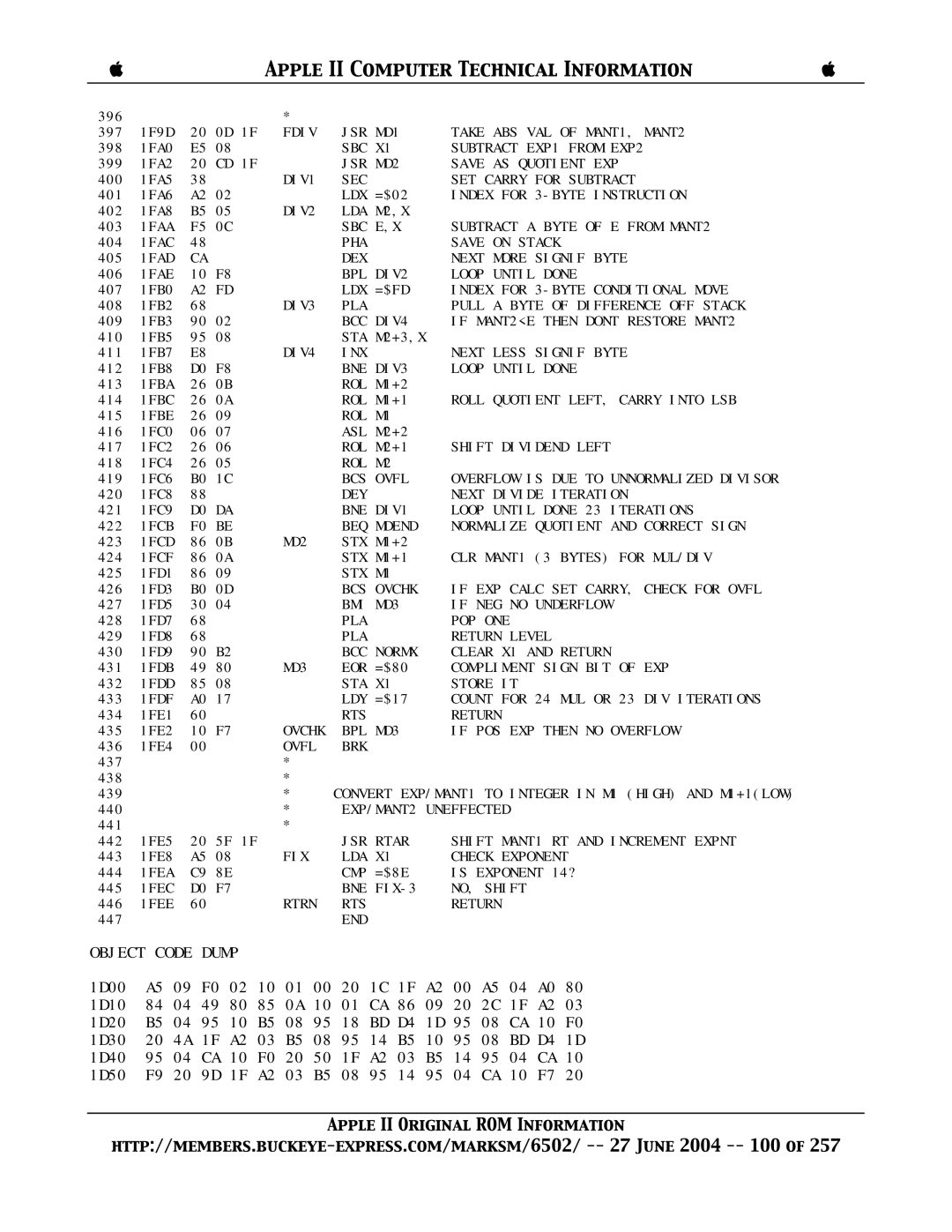 Apple II manual Object Code Dump 