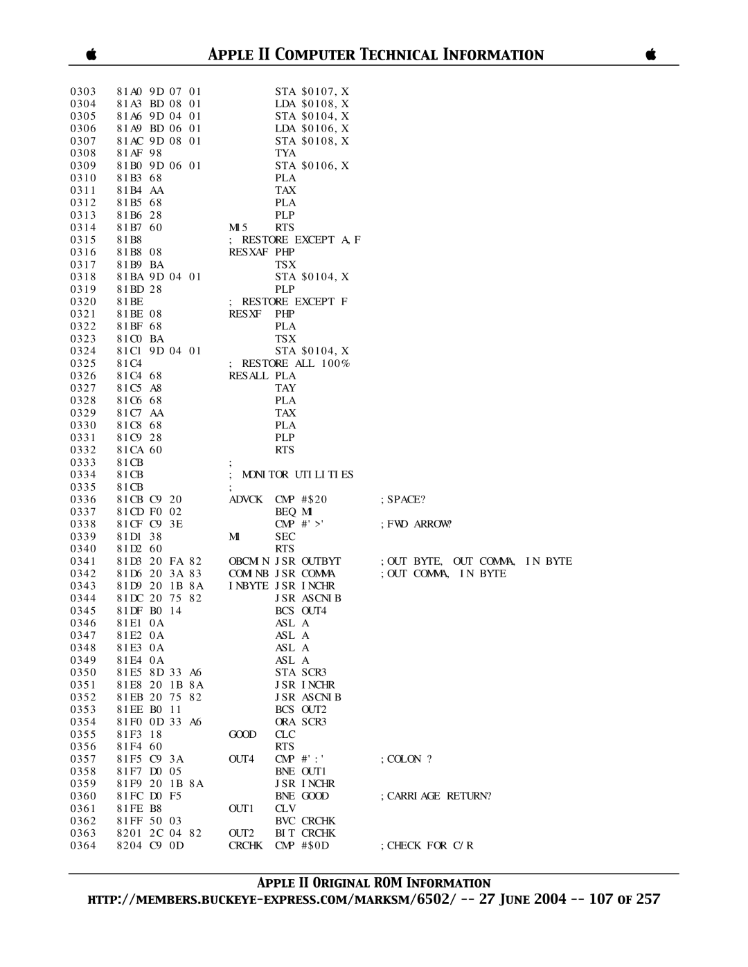 Apple II manual Restore Except A,F 