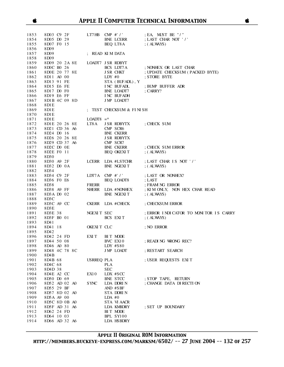 Apple II manual BNE Lcerr Last Char not 