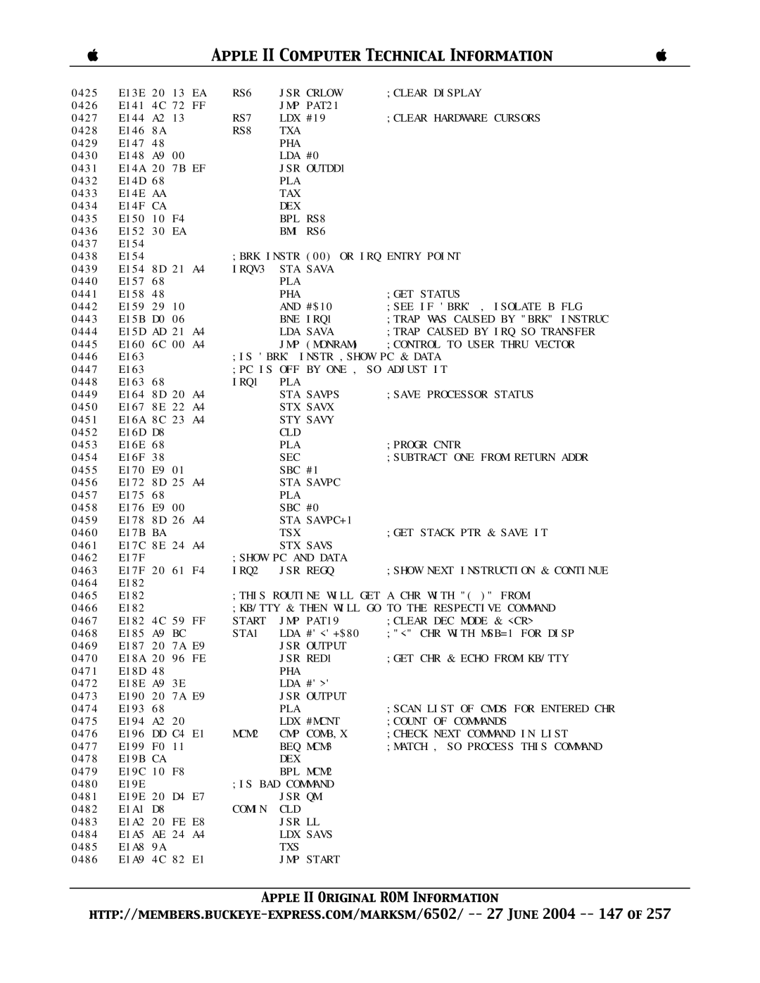 Apple II manual RS6 JSR Crlow Clear Display 