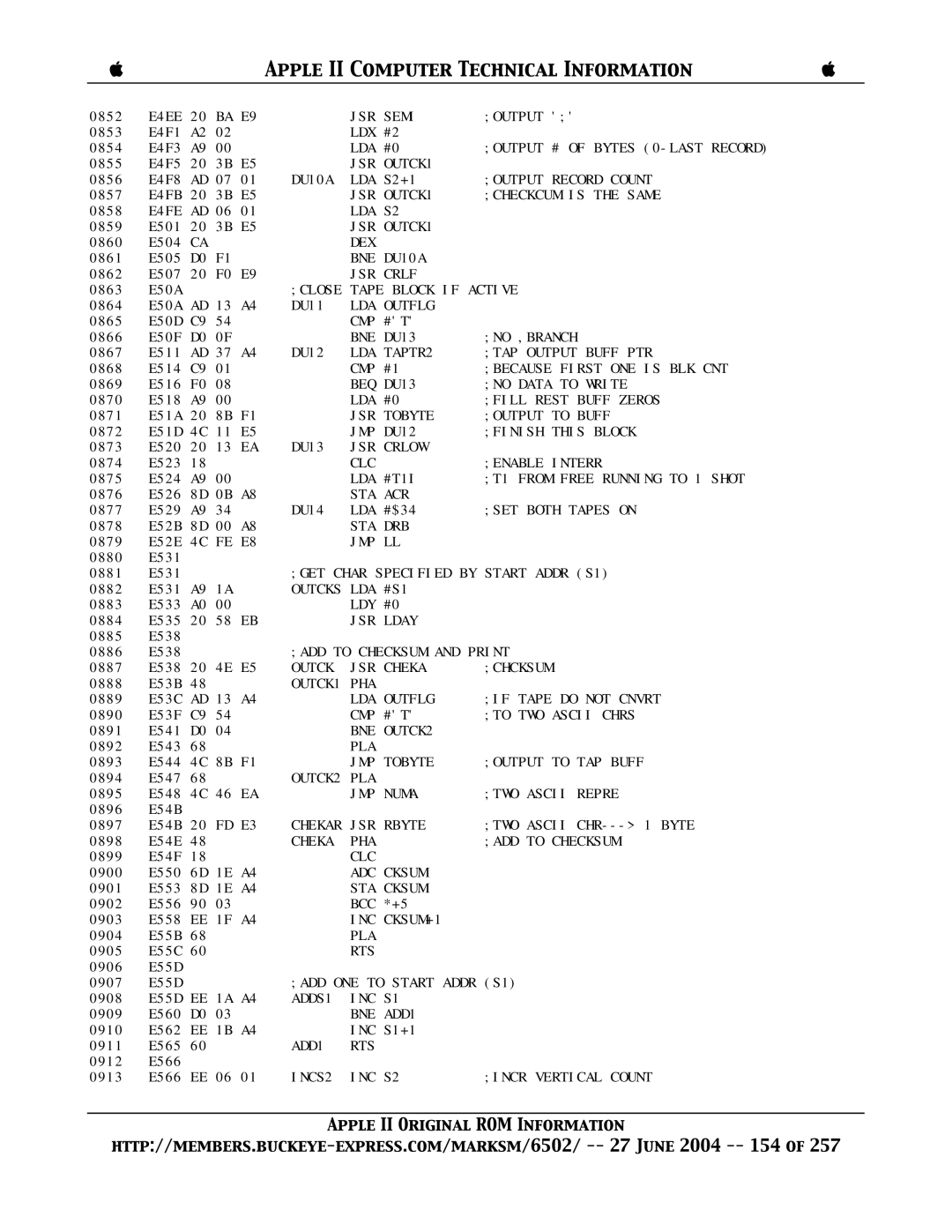 Apple II manual Outcks LDA, OUTCK1 PHA 