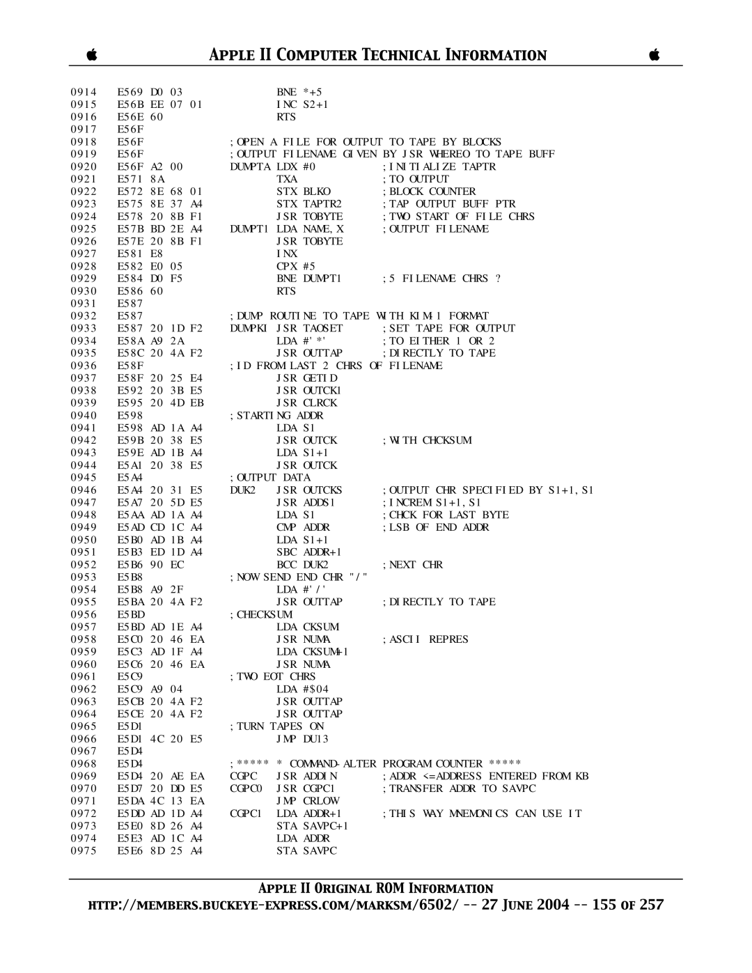 Apple II manual Dumpta LDX, DUMPT1 LDA 