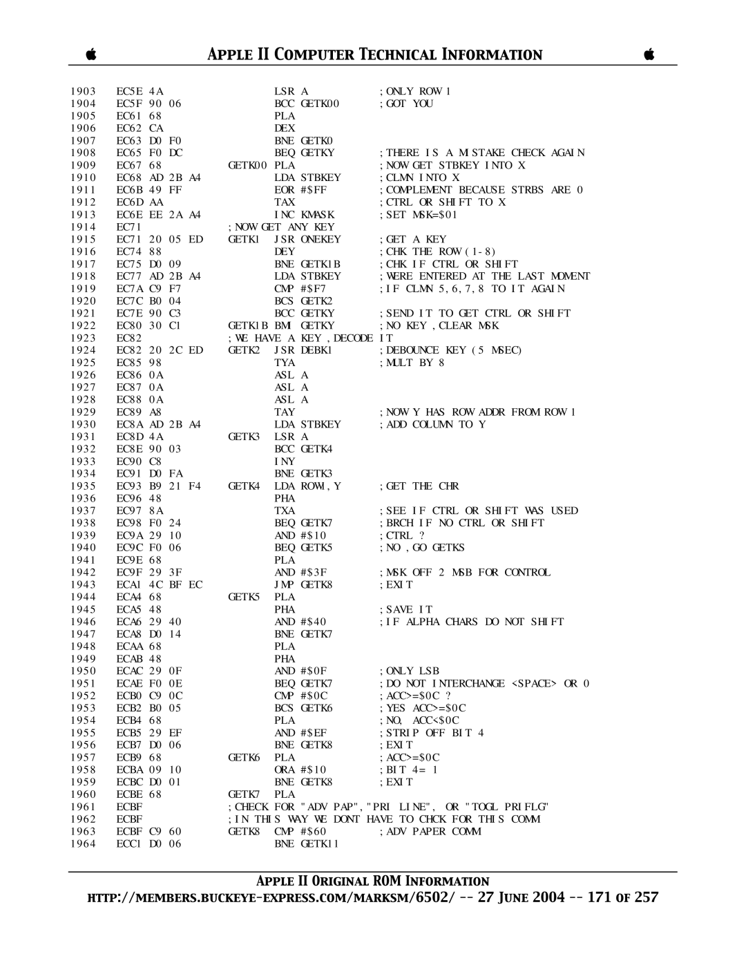 Apple II manual EC5E 4A LSR Only ROW 