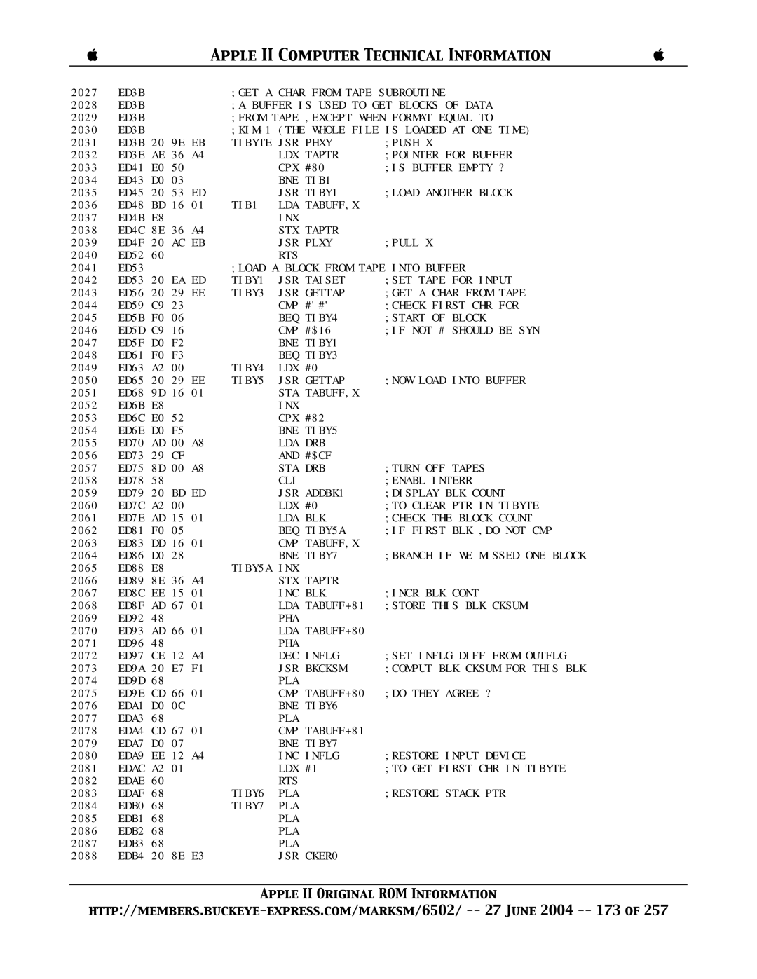 Apple II manual ED3B GET a Char from Tape Subroutine 