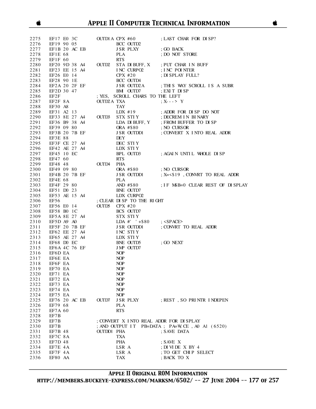 Apple II manual OUTD1A CPX, OUTD2A TXA, OUTDD1 PHA 