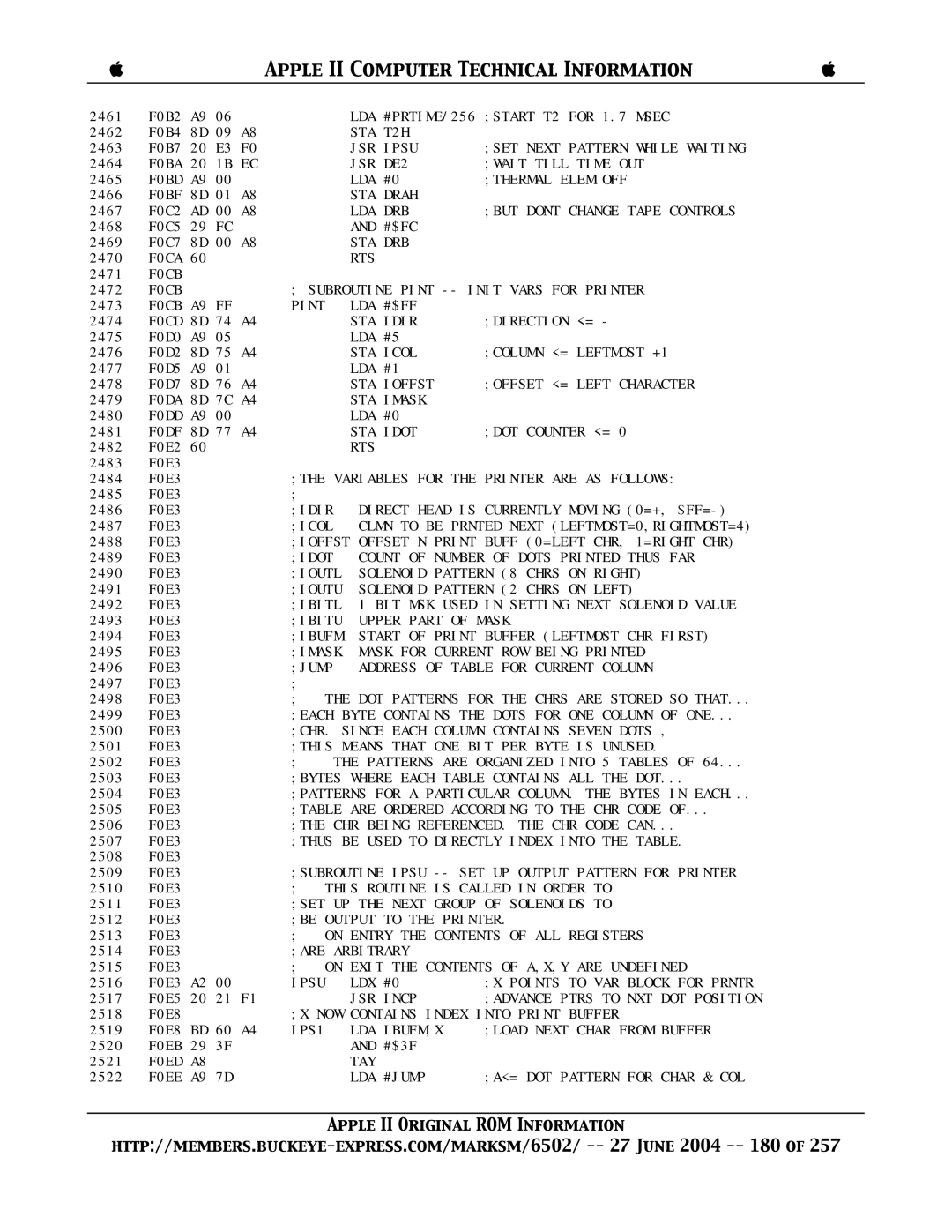 Apple II manual LDA #PRTIME/256 Start T2 for 1.7 Msec 