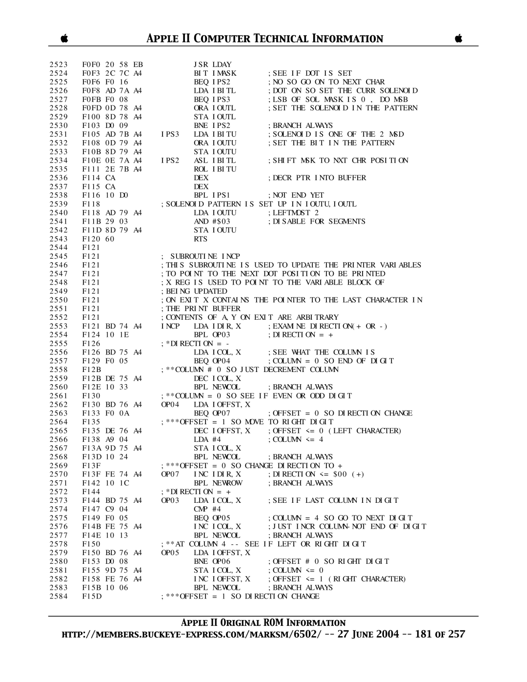 Apple II manual BIT Imask See if DOT is SET 