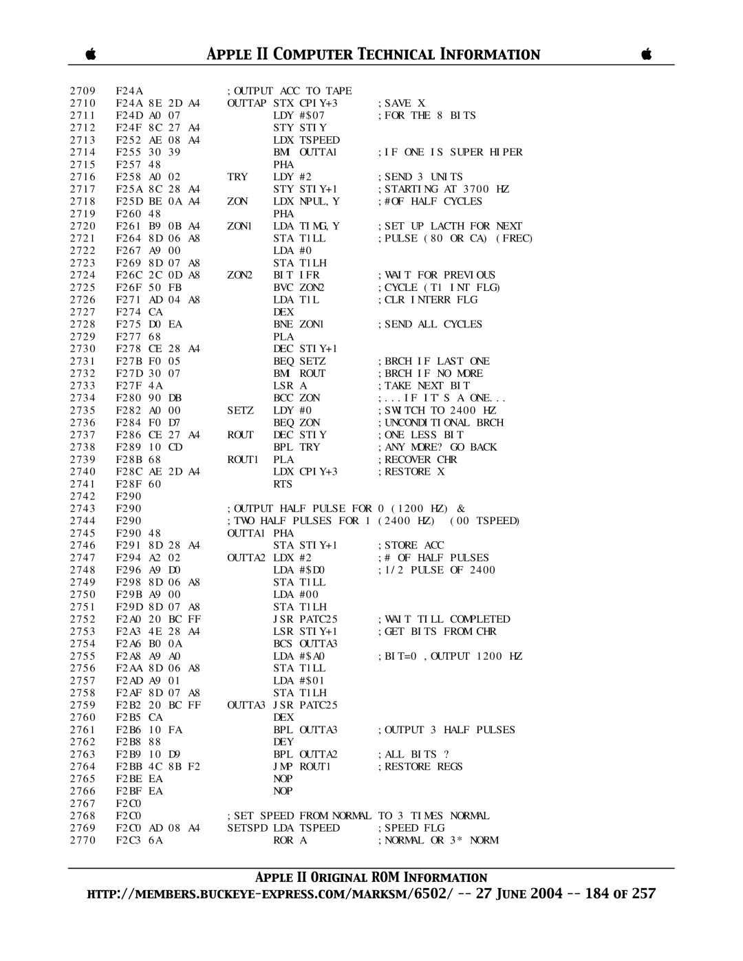 Apple II manual OUTTA1 PHA, OUTTA2 LDX 