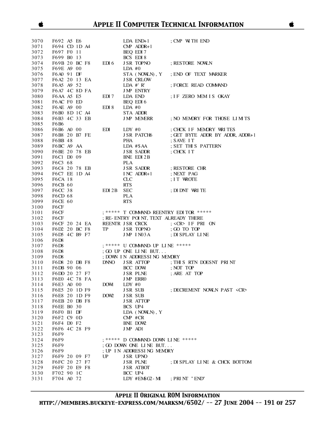 Apple II manual LDA END+1 CMP with END 