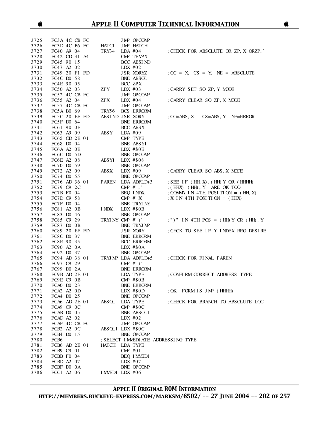 Apple II manual Tryjmp LDA, IMMED1 LDX 