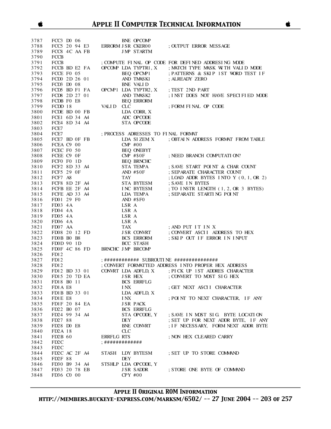 Apple II manual OPCMP1 LDA, Brnchc JMP, Convrt LDA 