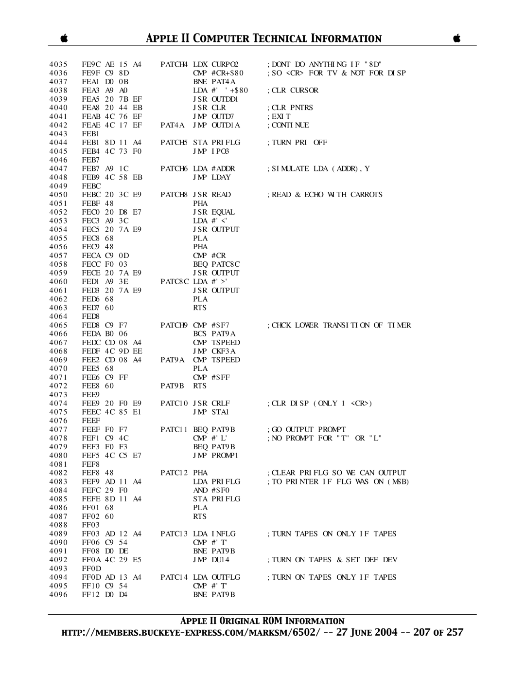 Apple II manual PATCH4 LDX CURPO2 Dont do Anything if 8D 